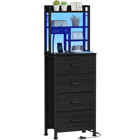 Furnulem tall nightstand front view in black oak for a modern bedroom
