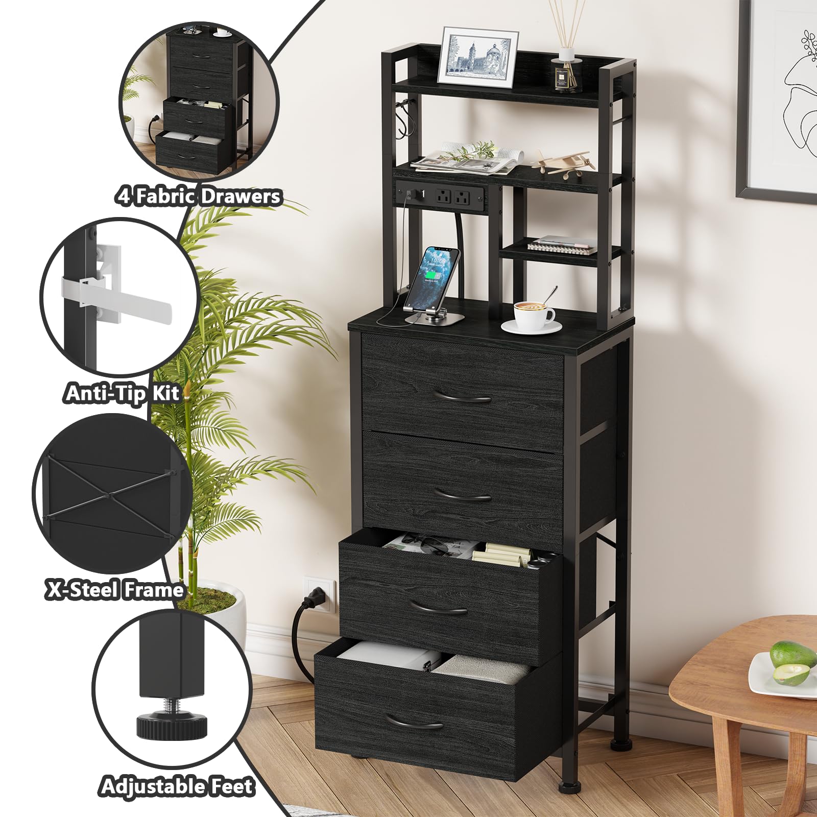 Furnulem tall nightstand LED lighting adds ambient mood to the room