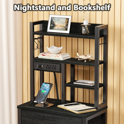 Furnulem tall nightstand sturdy metal frame with wood shelves ensures durability