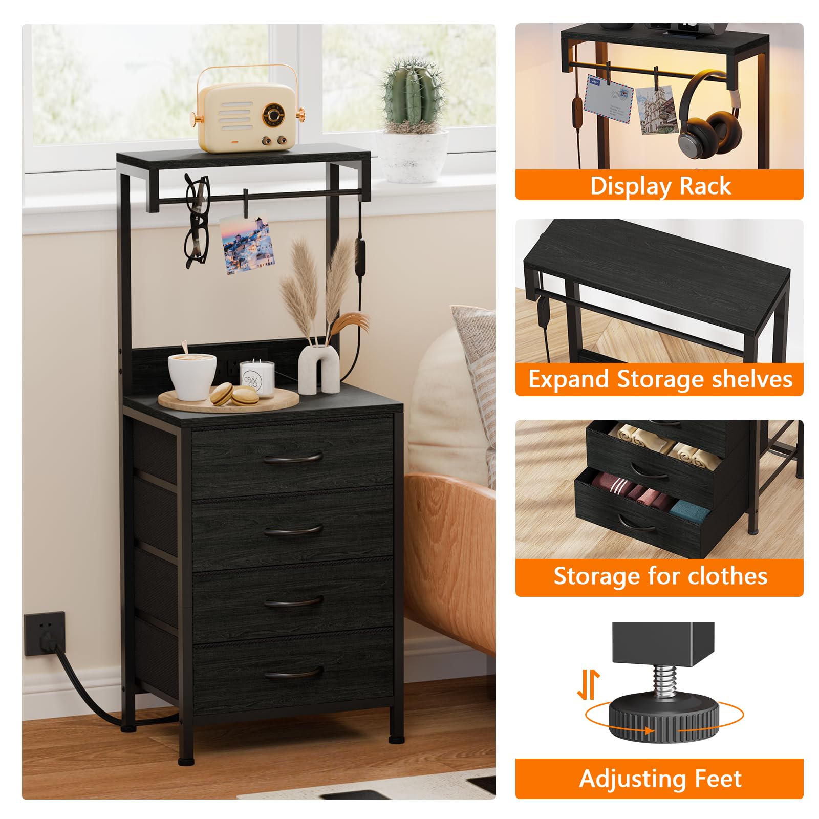Furnulem nightstand top supports lamps, books, and daily essentials.