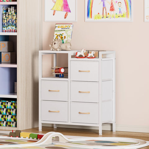 Two-tier shelf design on Furnulem dresser for display and organization