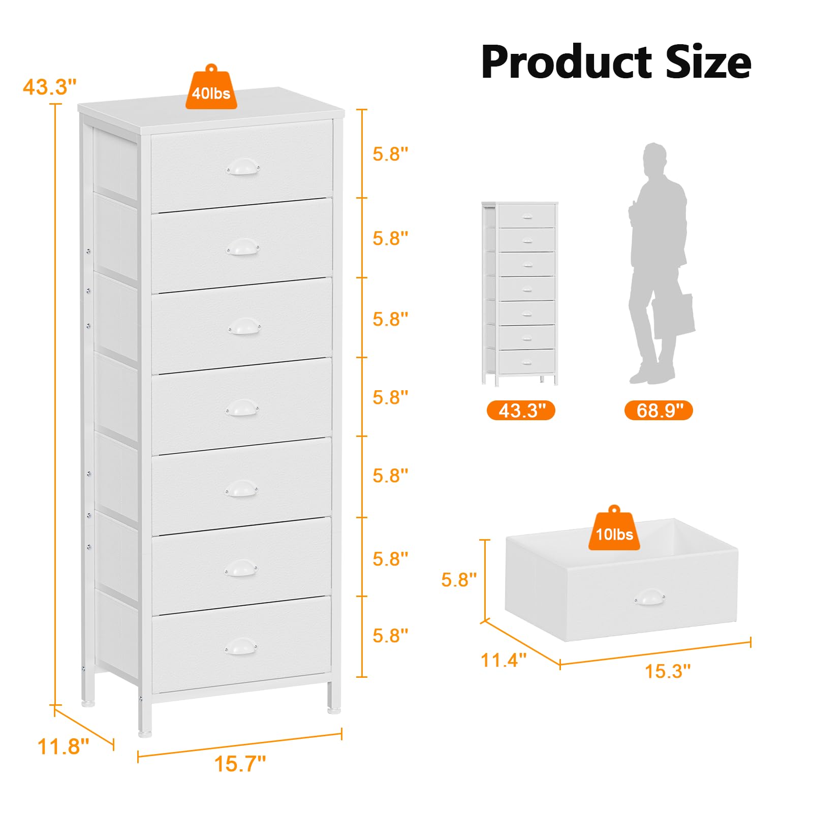 Furnulem vertical dresser fabric-drawers lightweight pull-out storage solution.