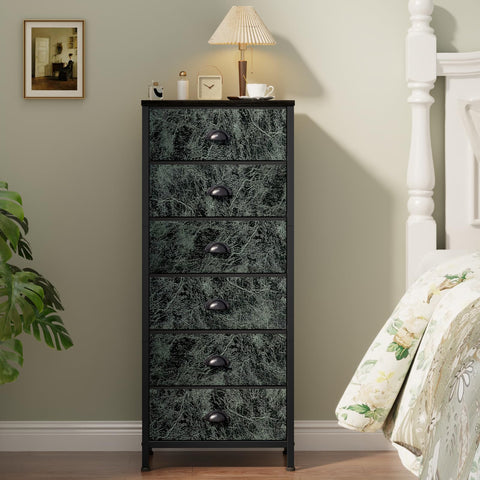 Furnulem vertical dresser front view showing six fabric drawers for organized storage.