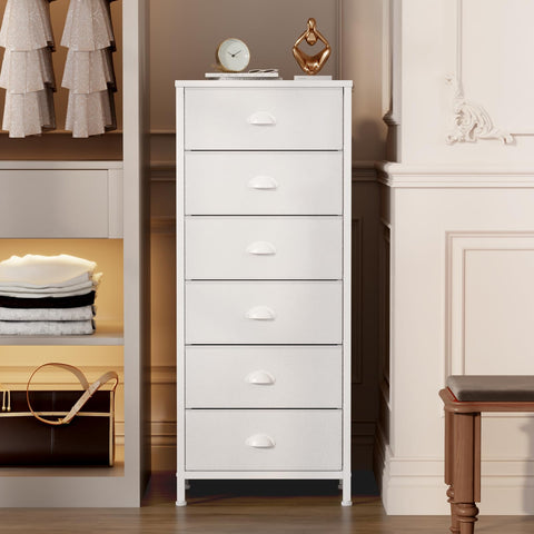 Furnulem vertical storage dresser with six drawers saving space in bedroom and closet.