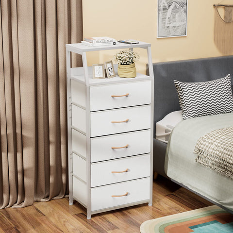 Furnulem white dresser dual-display shelf highlights decor while keeping essentials accessible.