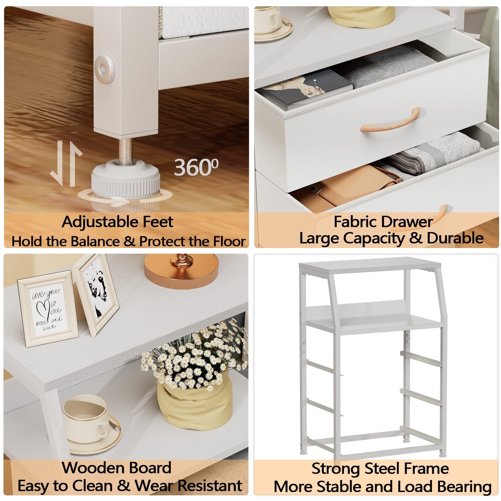 Two-tier shelf on the Furnulem nightstand displays decor and essentials