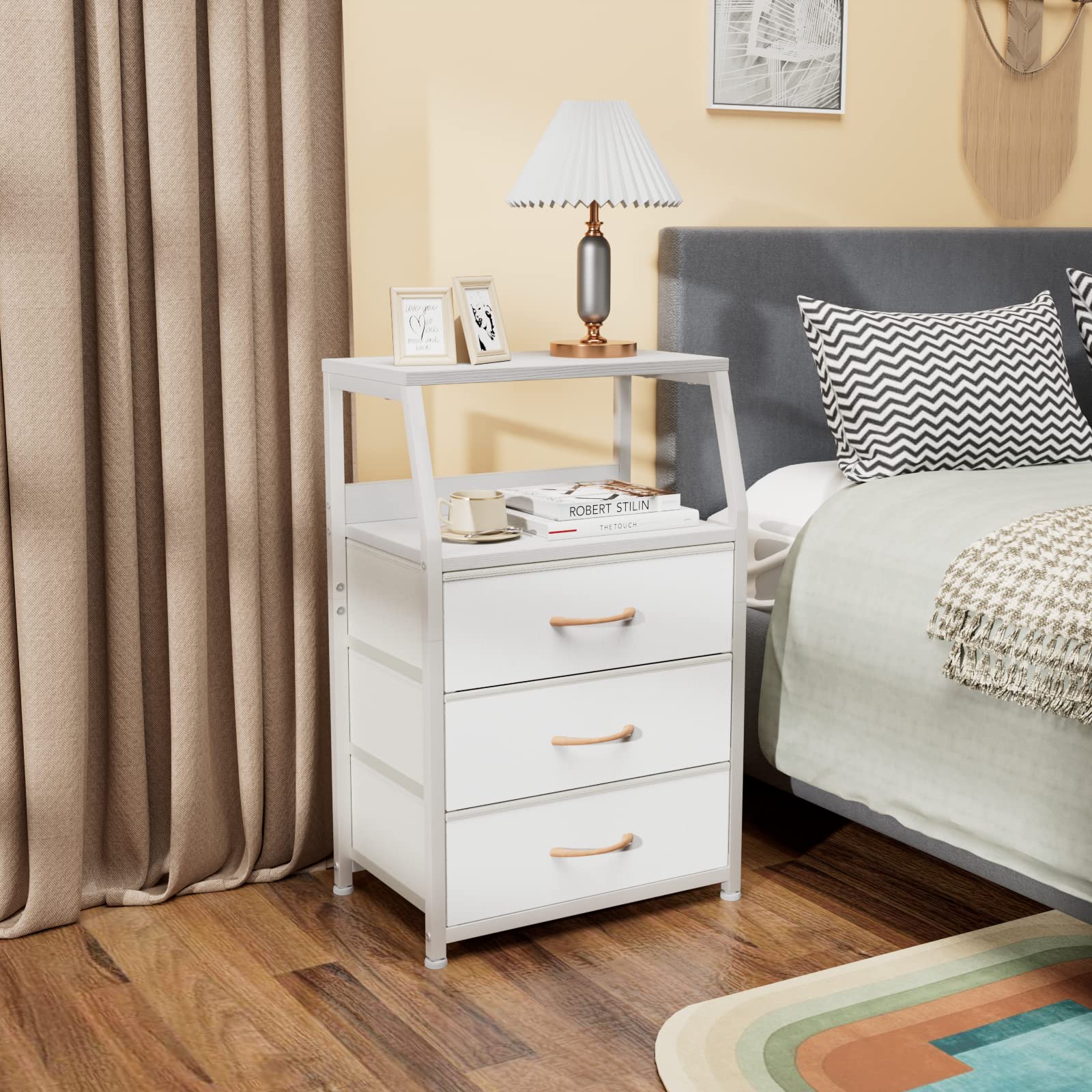 Easy assembly Furnulem nightstand shown with included tools and quick setup