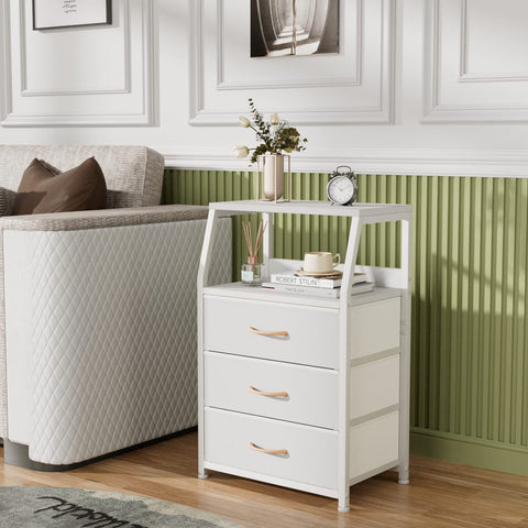 Side view of Furnulem White Nightstand showing slim footprint for small rooms