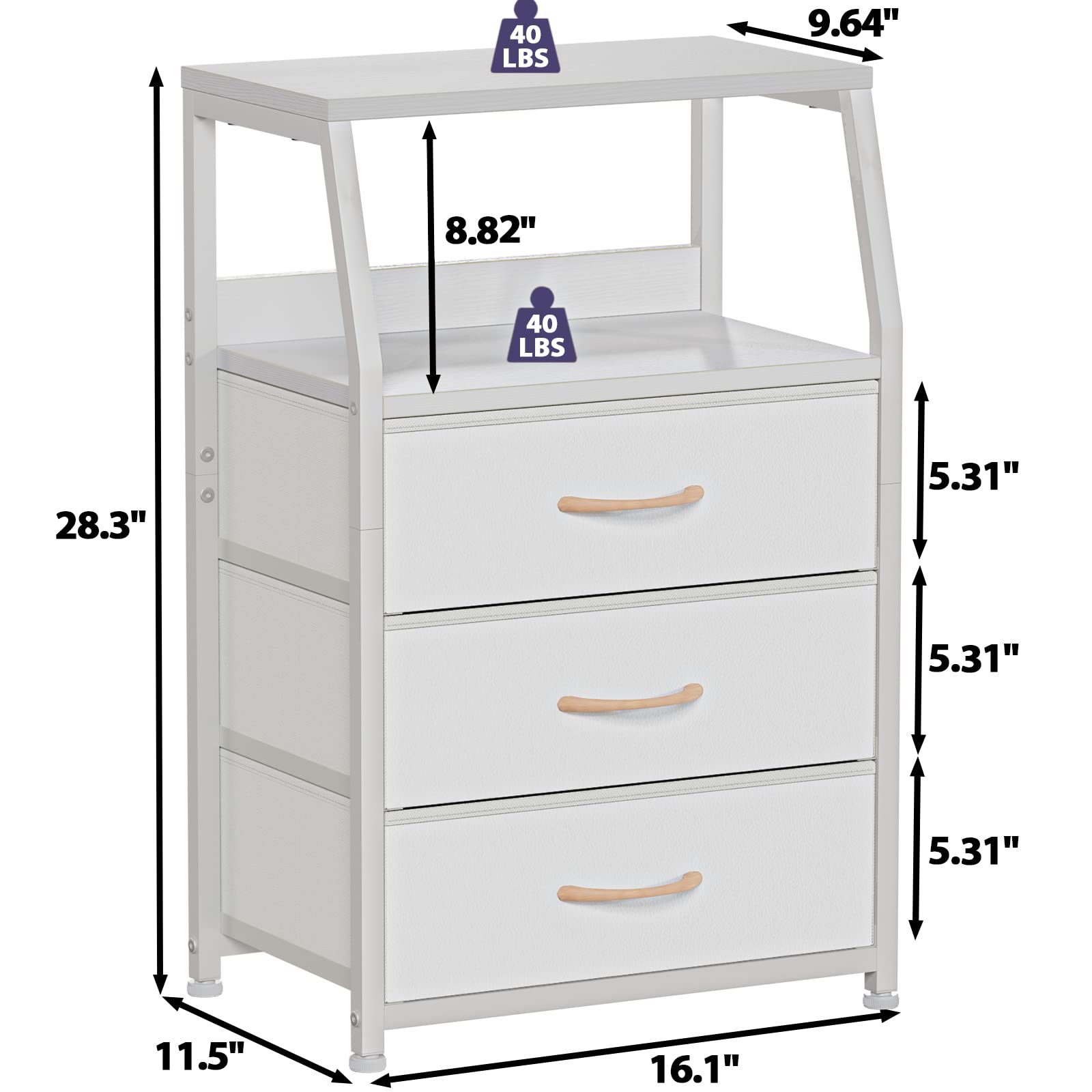 Sturdy steel frame of the Furnulem nightstand supports everyday use