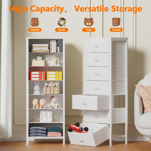 Furnulem white tall dresser top-wood surface for durable, waterproof support.