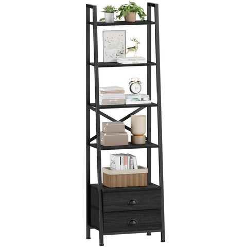 Furologee 5-tier ladder shelf with 2 drawers for organized storage.