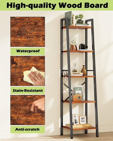 Furologee 5 Tier Ladder Shelf Bookcase assembly kit simplifies setup