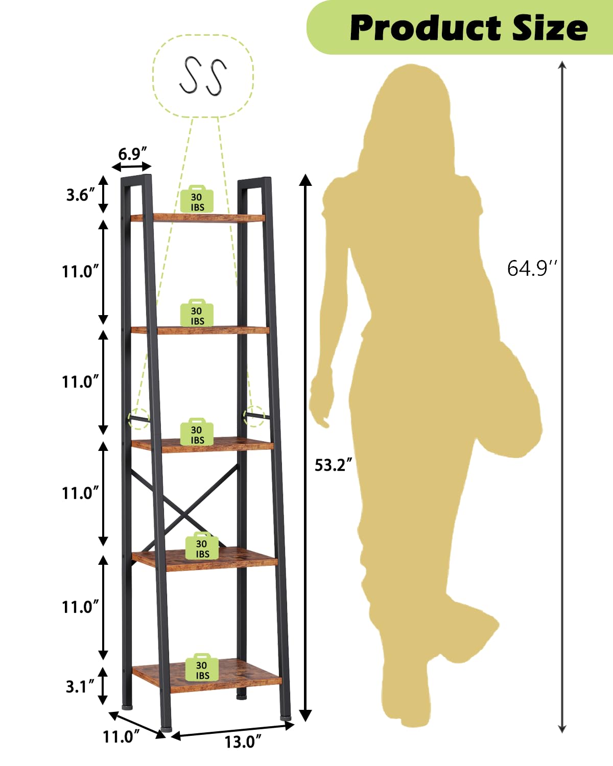Furologee 5 Tier Ladder Shelf Bookcase metal frame detail emphasizes durability