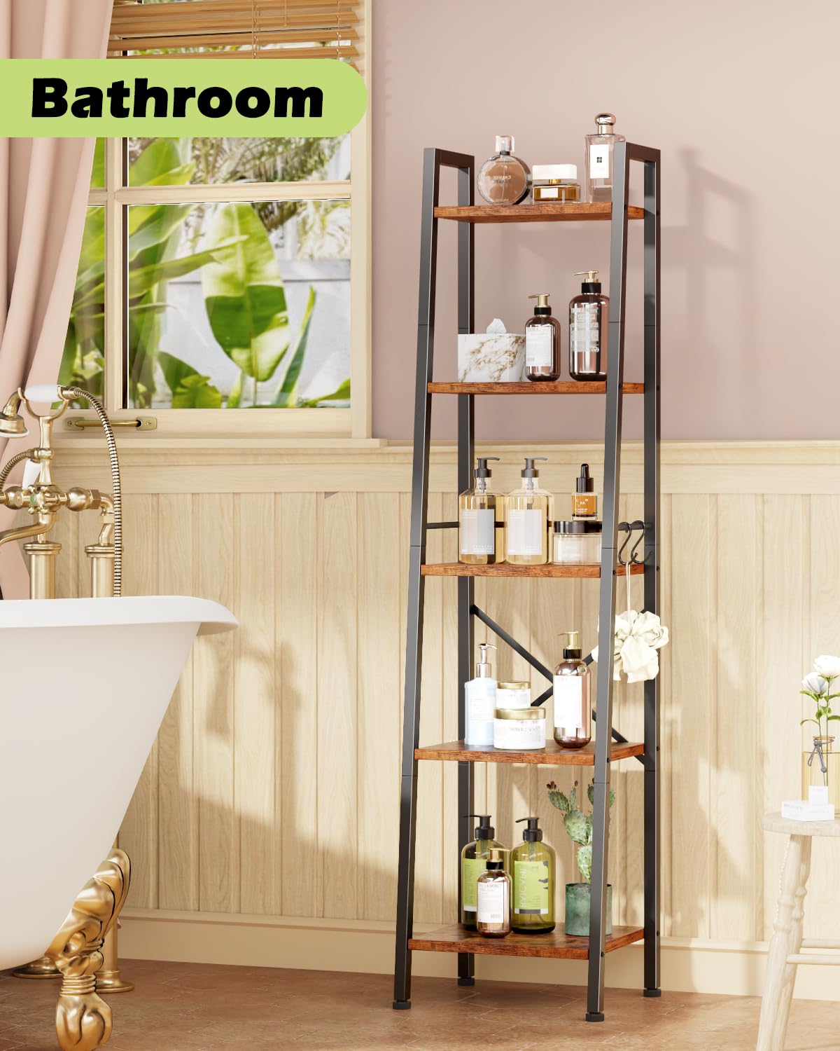 Furologee 5 Tier Ladder Shelf Bookcase organized storage for living room and office