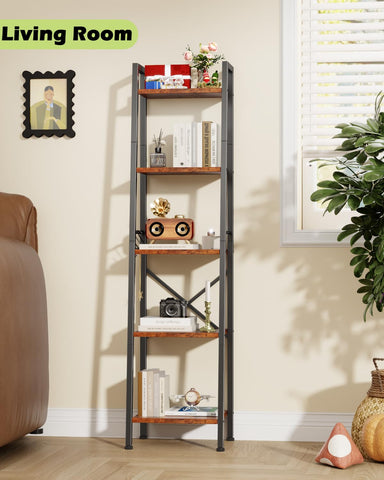 Furologee 5 Tier Ladder Shelf Bookcase in room setup for versatile display