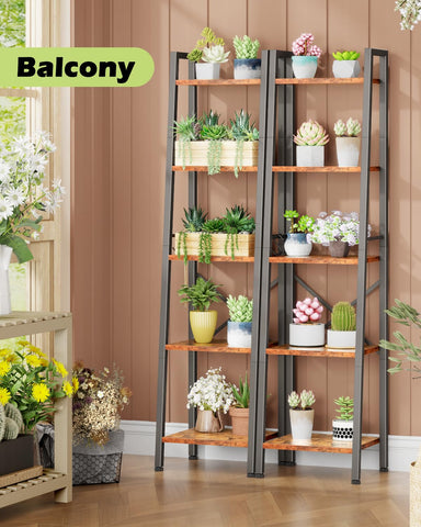 Furologee 5 Tier Ladder Shelf Bookcase side view highlights vertical space utilization