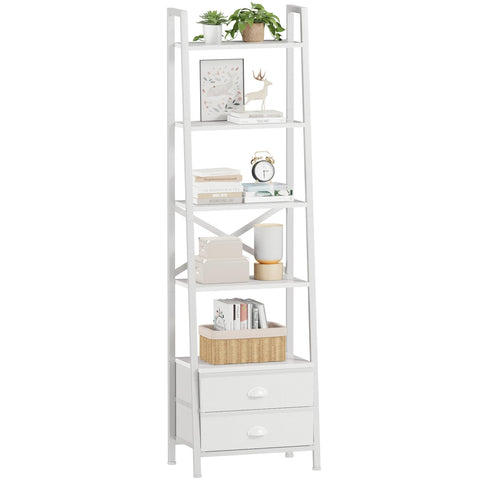 Furologee 5-tier ladder shelf front view with two drawers for organized storage.