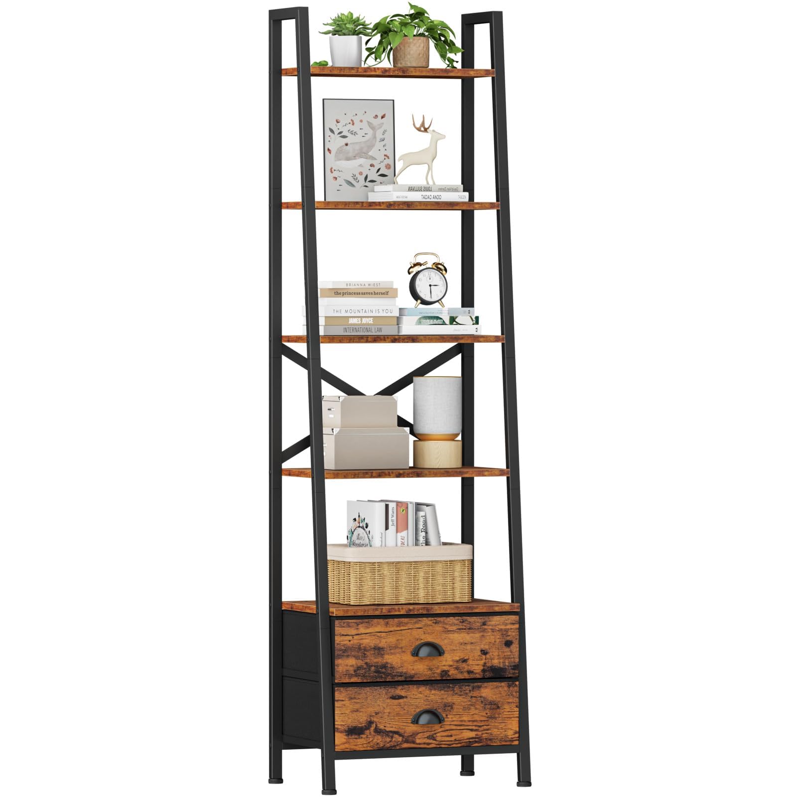 Furologee 5-Tier Ladder Shelf with Drawers for compact, organized storage.