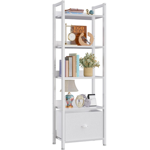 Furologee 5-tier bookshelf with drawer front view for versatile storage