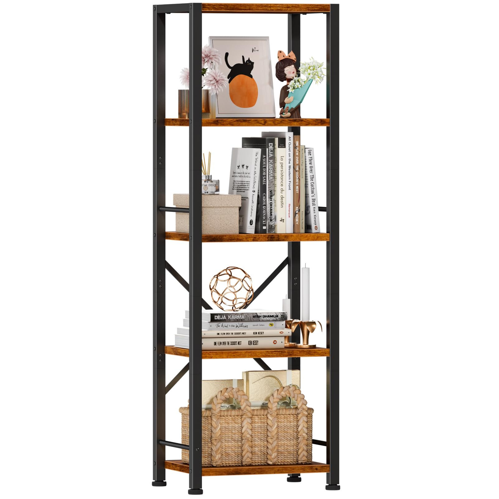 Furologee 5-Tier tall bookshelf close-up shows wood texture and durability for everyday use.