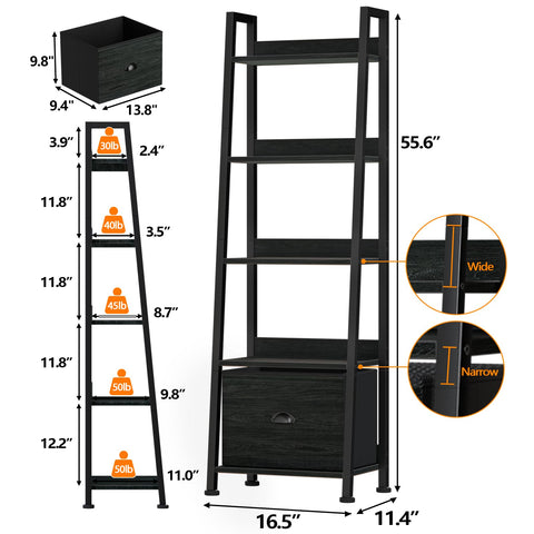 Furologee ladder shelf displaying books and CDs on multiple levels.
