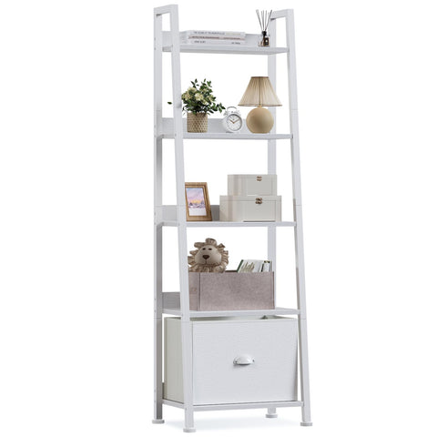 Furologee 5-Tier White Ladder Shelf front view with sturdy frame for living rooms