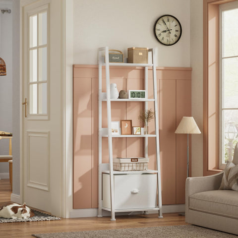 Furologee ladder shelf side view showing compact footprint for tight spaces