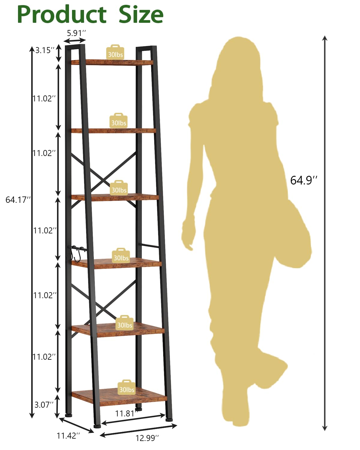Furologee ladder shelf side hooks demonstrate convenient hanging for keys, bags, or headphones