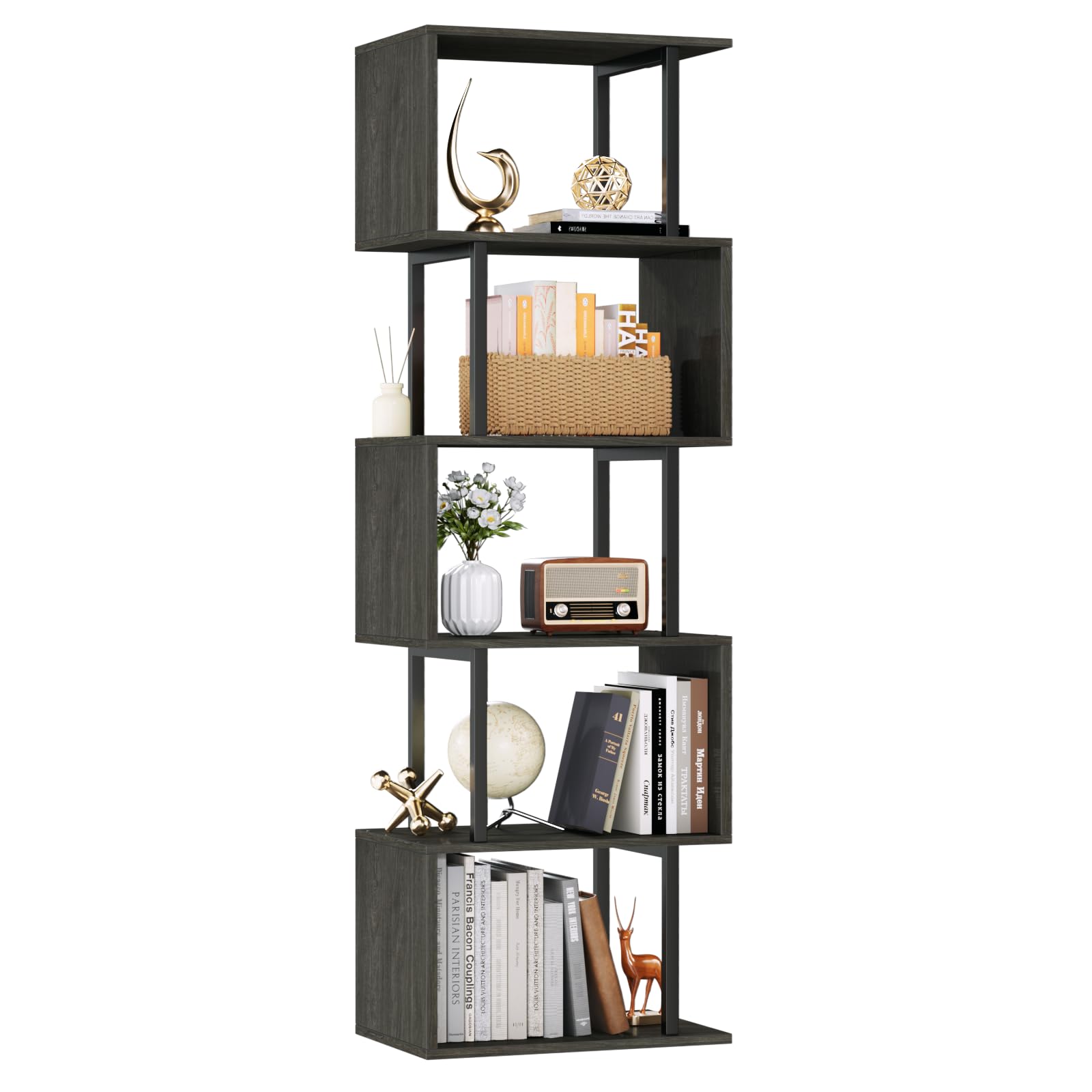 Furologee 6-tier S-shaped shelf showing geometric design for stylish storage.