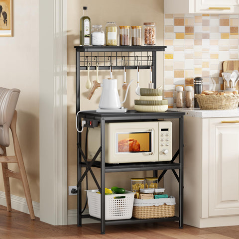 Furologee bakers rack with switchable socket mounted on left or right for flexible setup