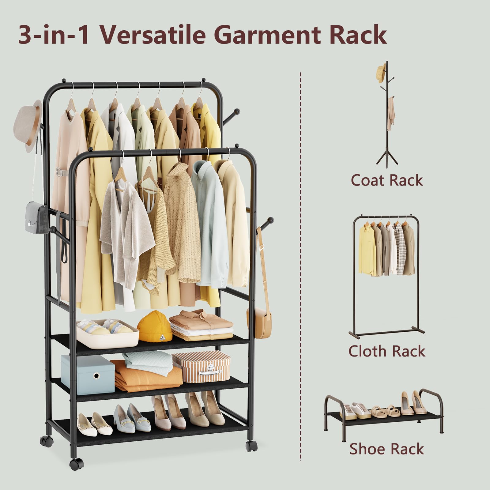 Furologee 3-tier storage shelves keep shoes, bags, and accessories neatly organized.
