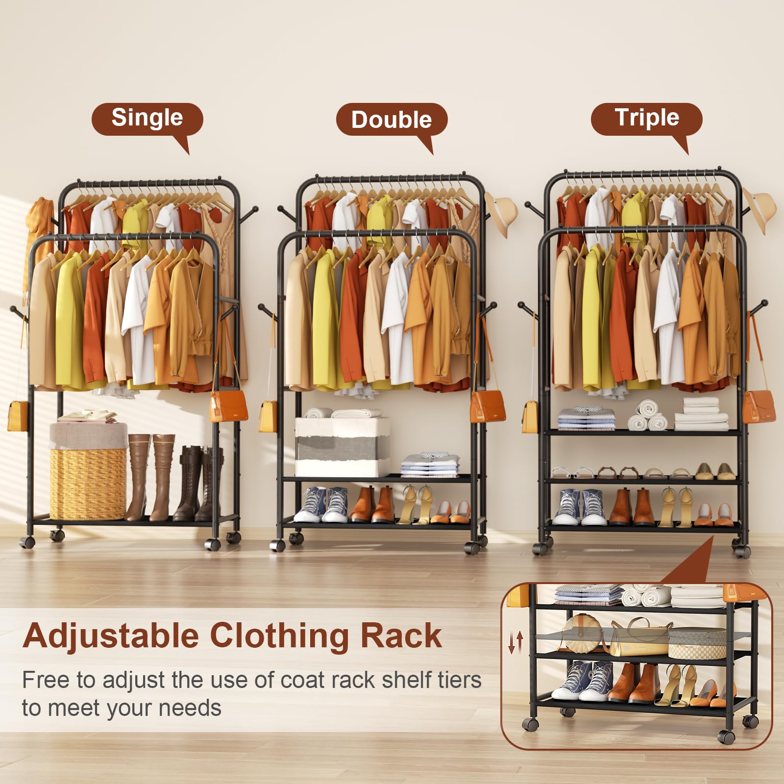 Furologee side-hangers keep bags and hats within quick reach.