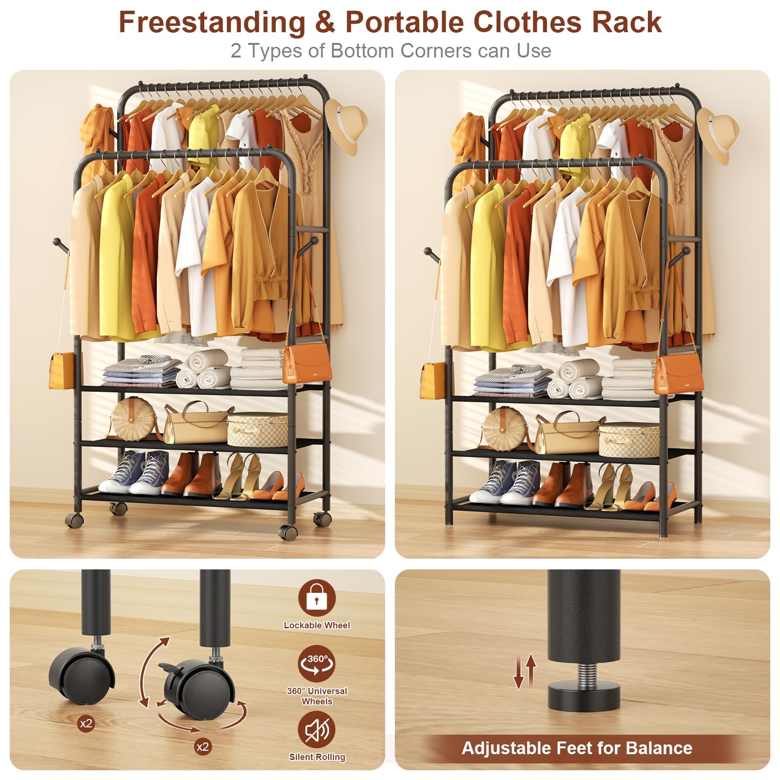 Furologee vertical-storage layout helps sort outfits by day.