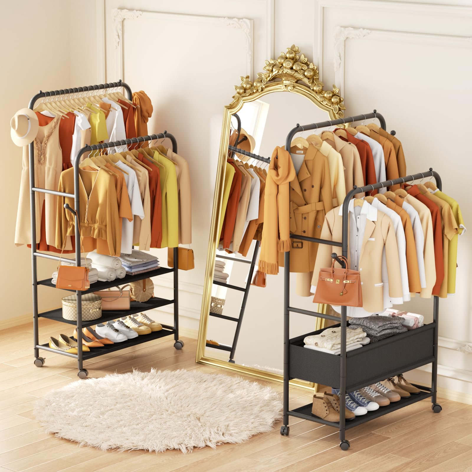 Furologee 3-in-1 design blends wardrobe, shoe storage, and hanging space.
