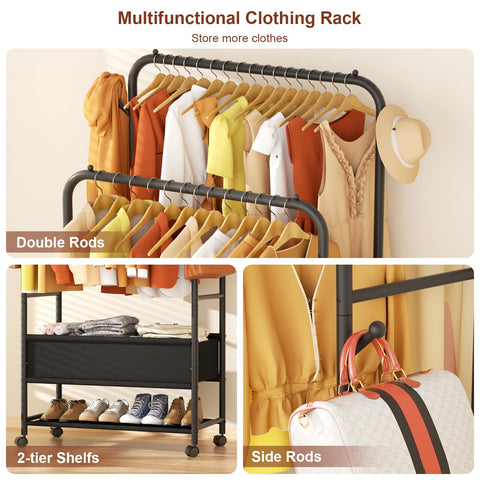Furologee double rods with anti-slip beads prevent clothes from slipping.