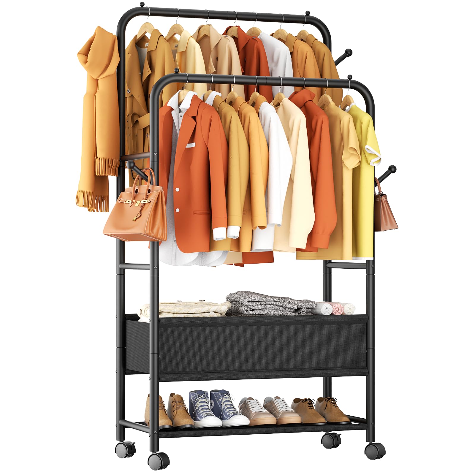 Furologee clothing rack with double rods for organized hanging space.