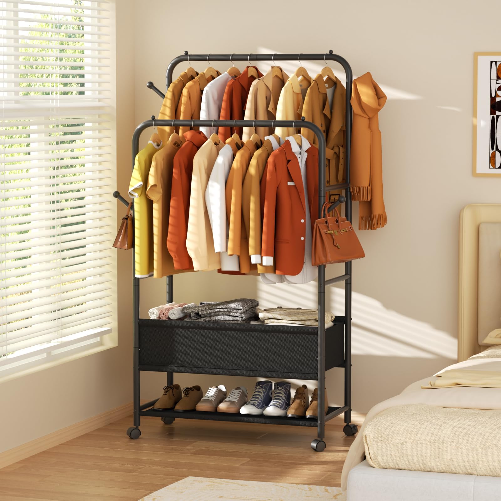 Furologee under-storage bag keeps folded clothes neatly tucked away.