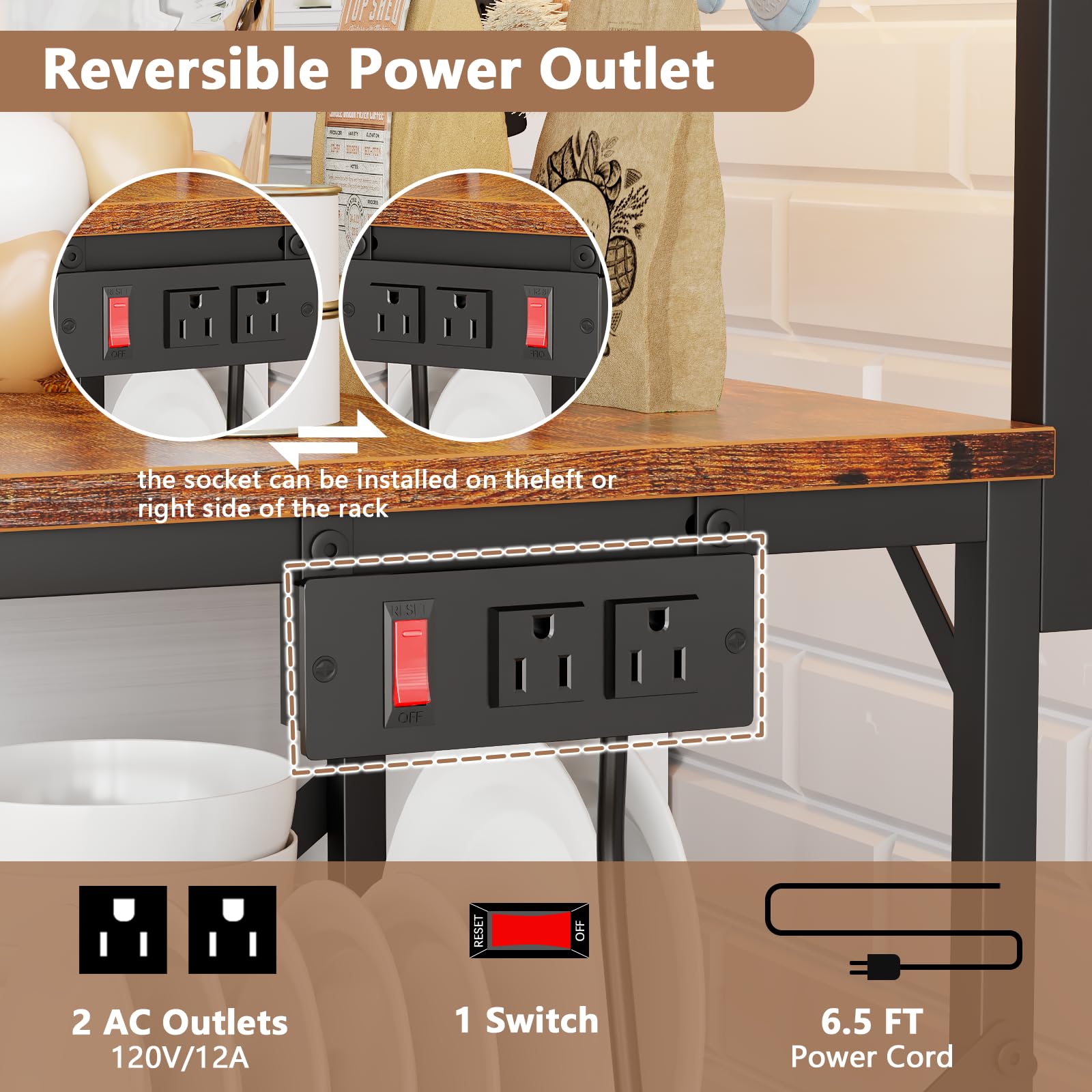 Furologee coffee bar table with S hooks keeps mugs neatly at hand.