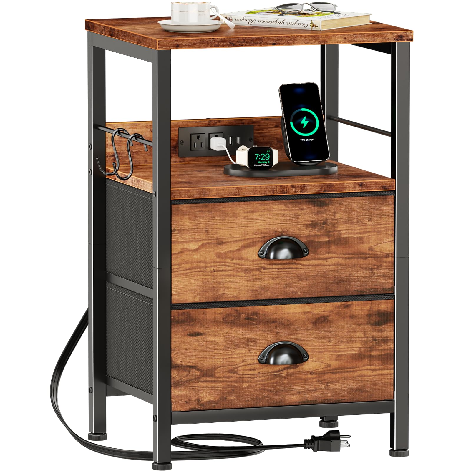 Furologee end table with charging station provides convenient device charging at your fingertips.