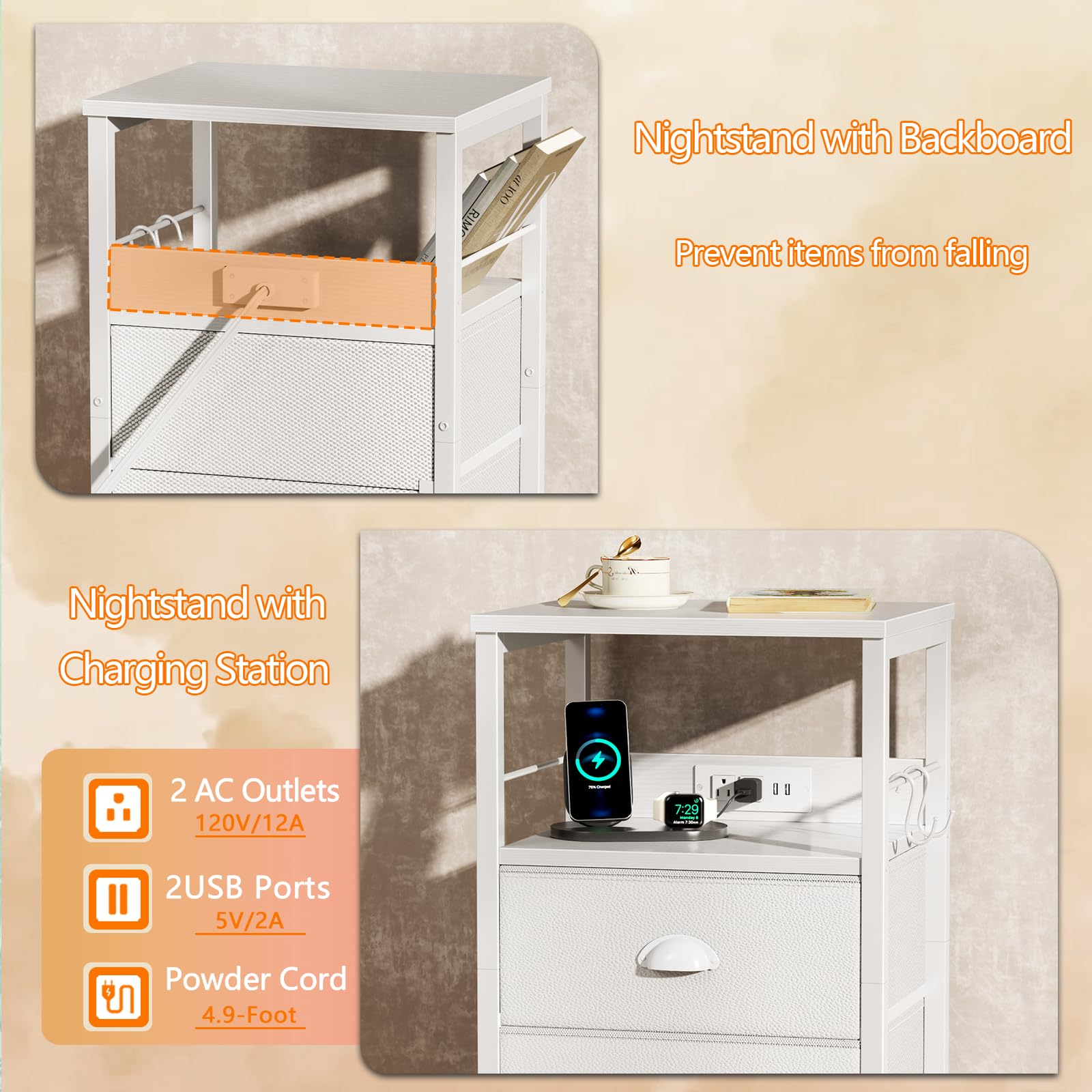 Furologee end table features two hooks for keys and headphones