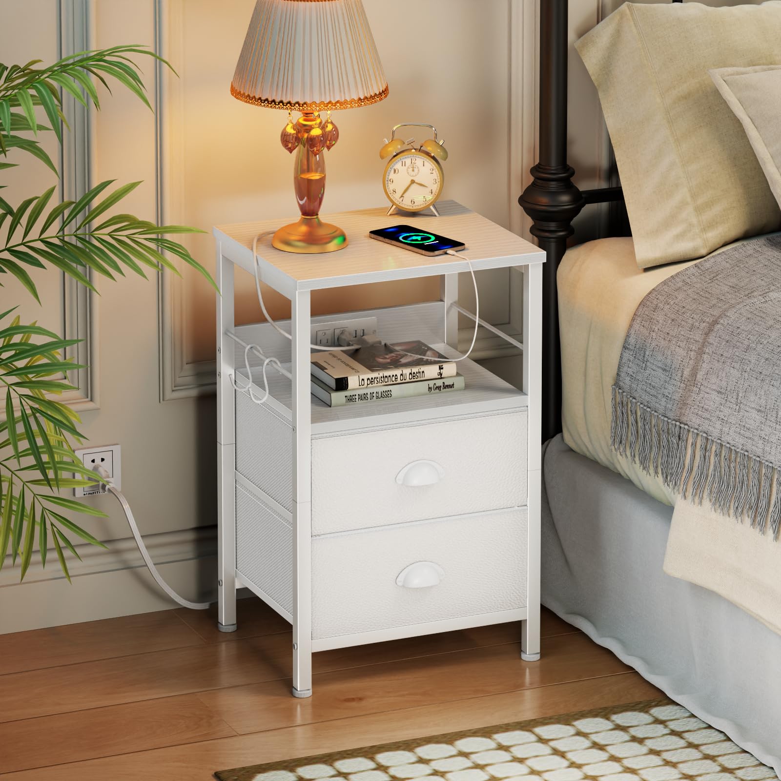 Furologee end table with two-tier shelves keeps books organized