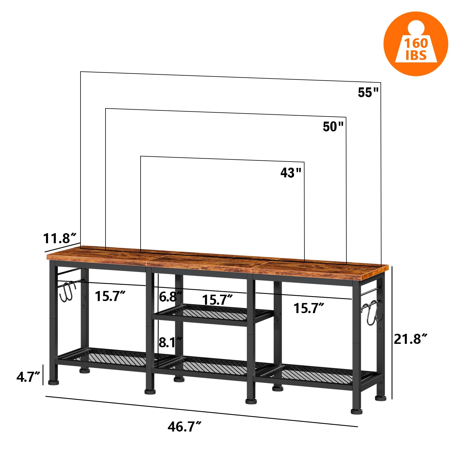 Furologee Entertainment Center Open Shelves enables organized storage and easy device access.