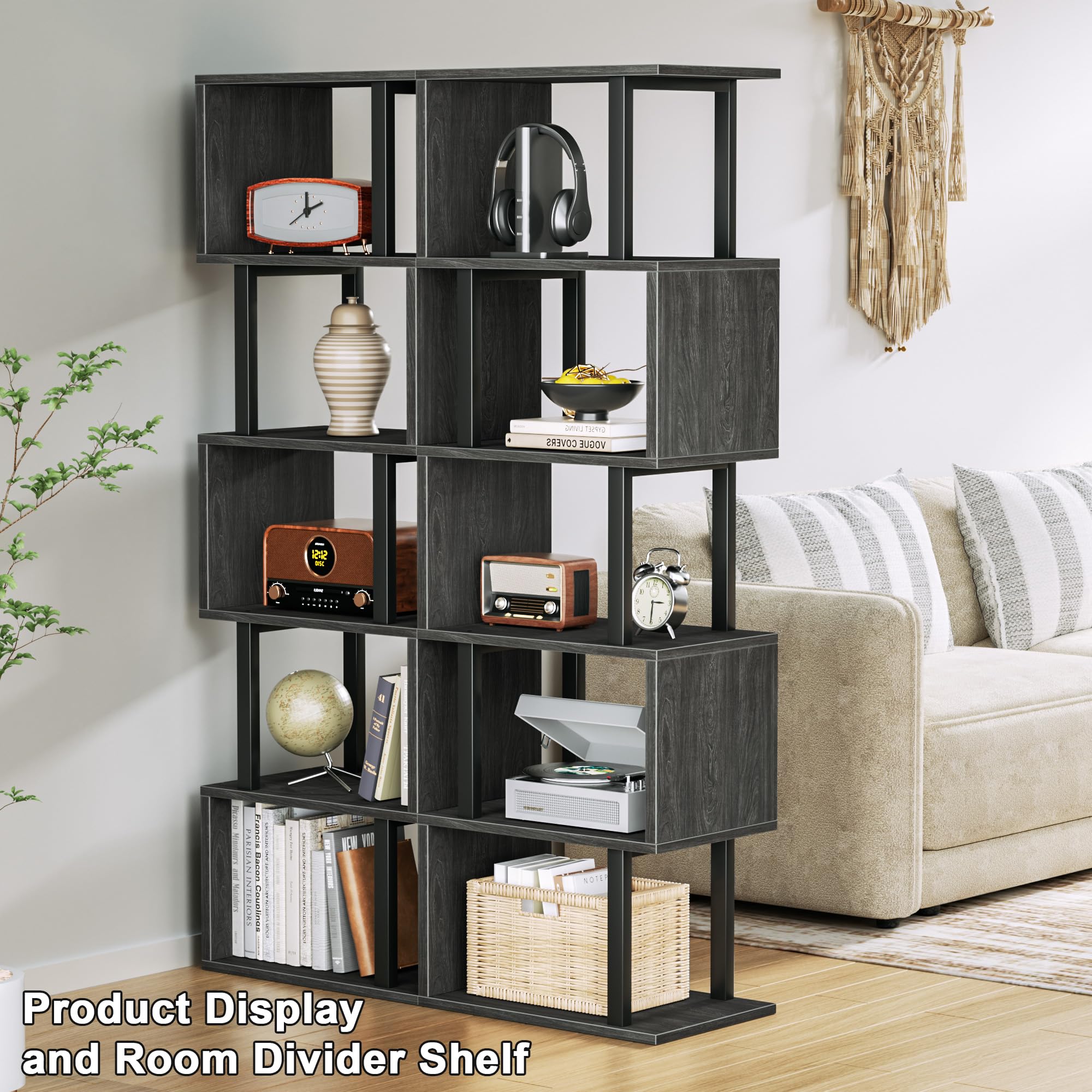 Furologee industrial display shelf with metal frame for sturdy organization.