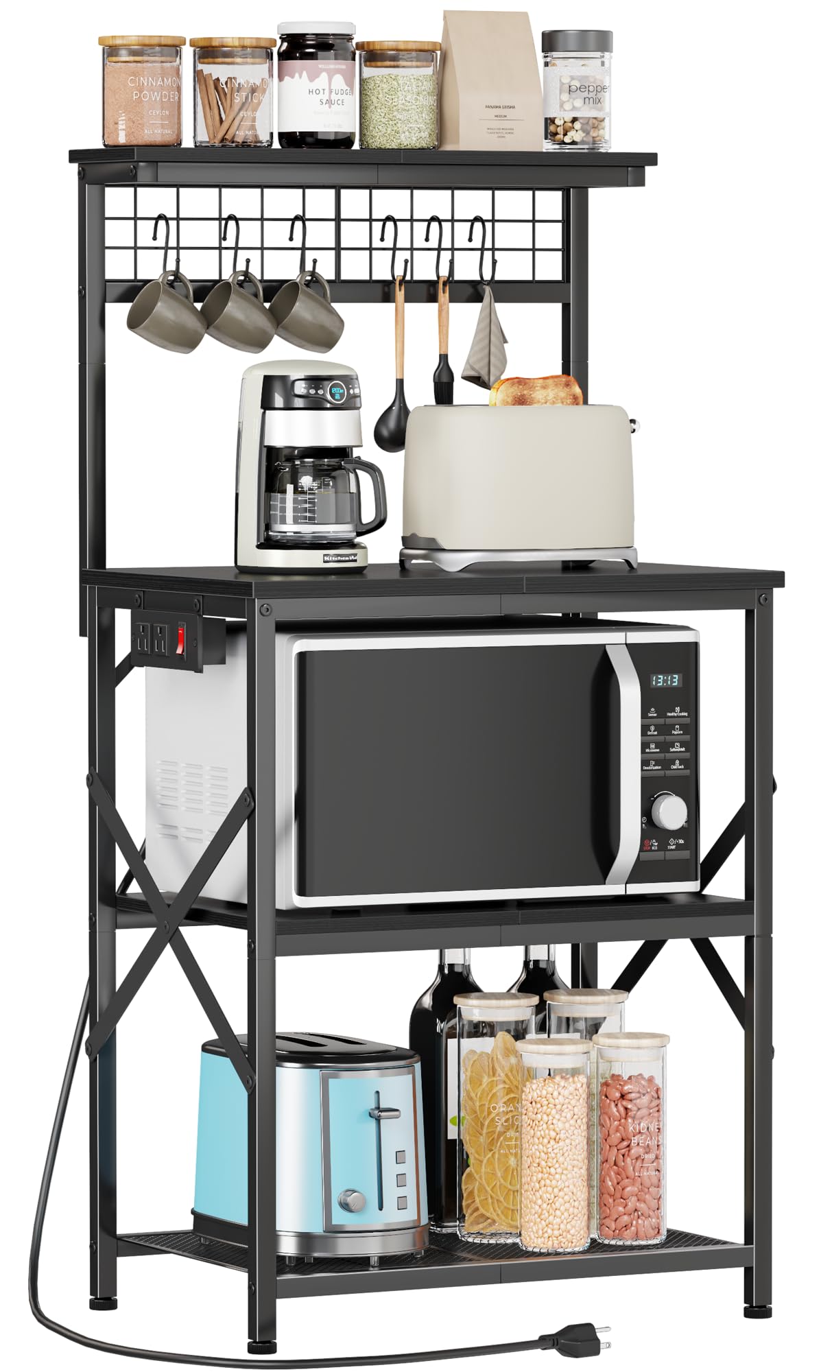 Furologee kitchen bakers rack with power outlet keeps counters organized and powered
