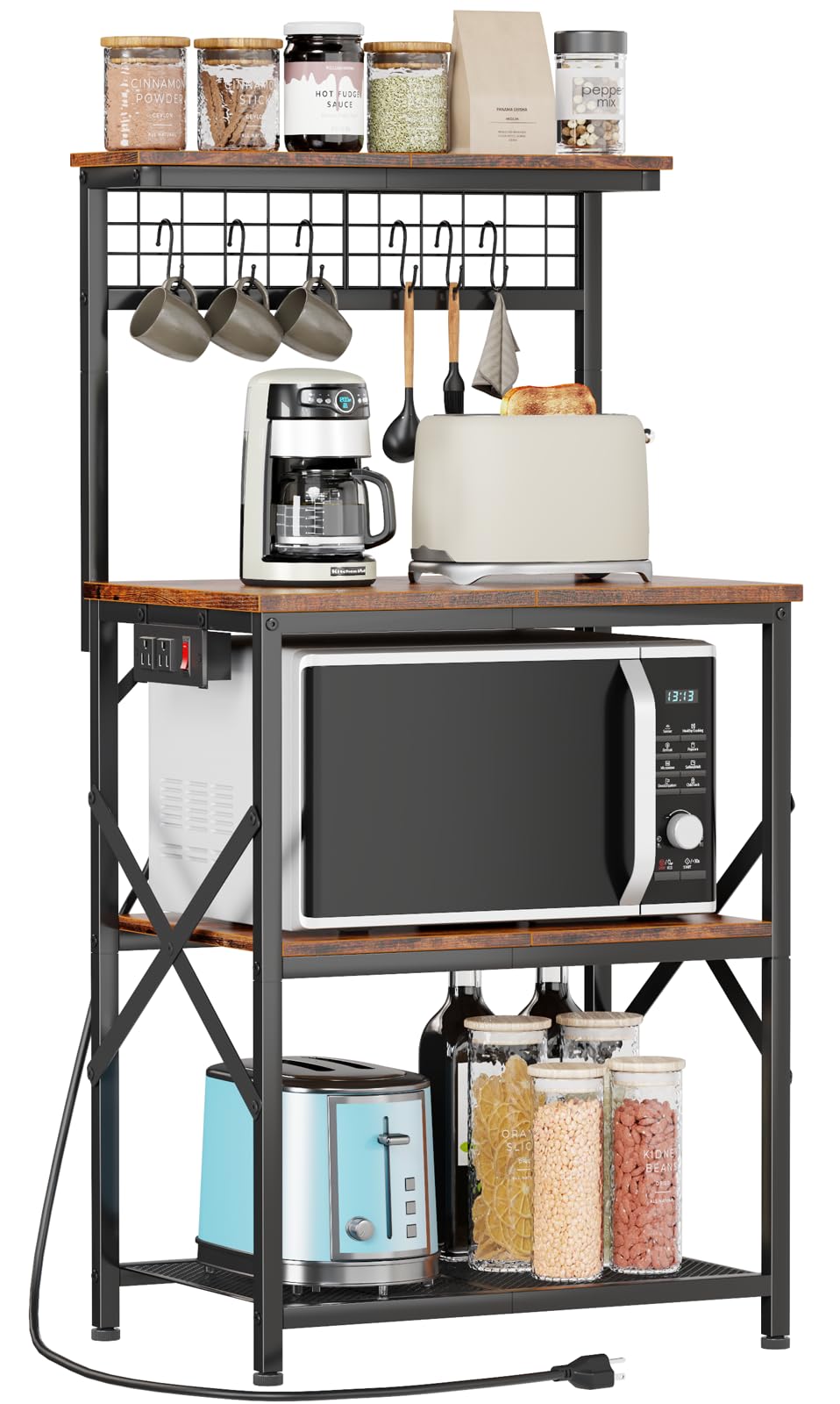 Furologee kitchen bakers rack with power outlet for clutter-free counters.