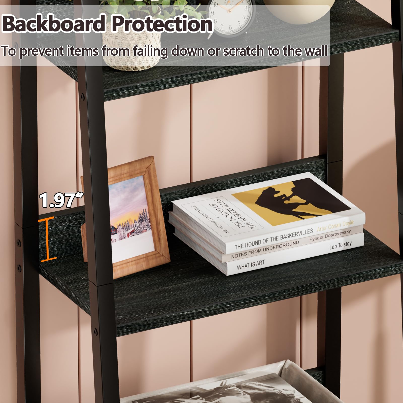 Furologee ladder shelf with backboards prevents items from tipping.