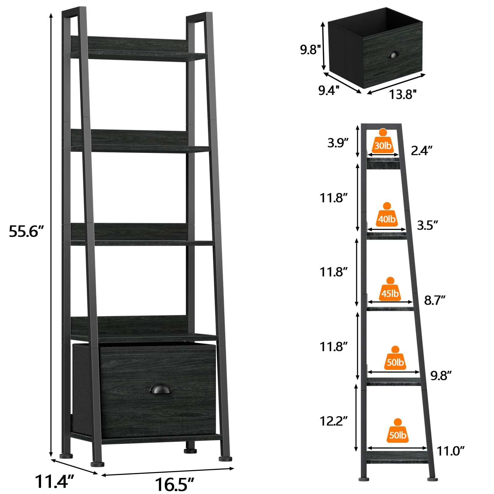 Furologee ladder shelf features a durable black metal frame for steady support.