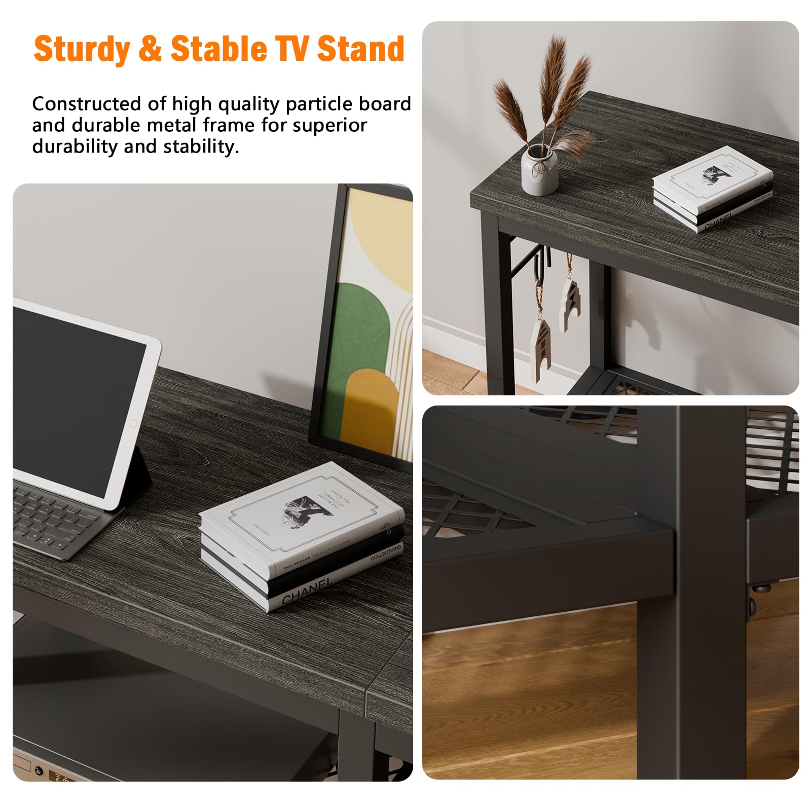 Furologee media console highlights cable management-friendly design.