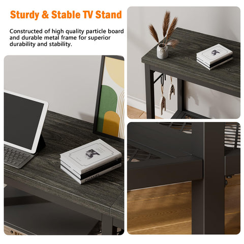 Furologee media console highlights cable management-friendly design.