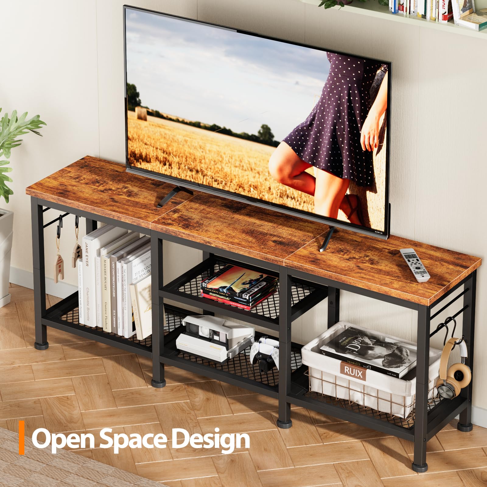Furologee Media Console Soundbar Shelf keeps your speaker aligned with the TV for immersive sound.